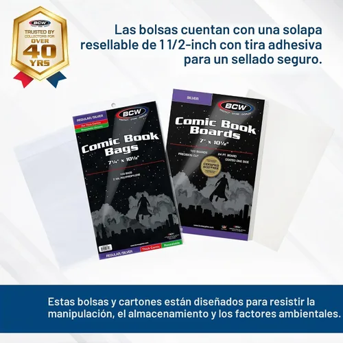 Vista 2 de BCW Bolsas gruesas resellables plateadas para cómics y tableros de respaldo