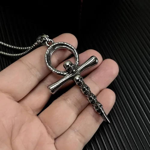 Vista 4 de Collar de cruz, Ankh, oración de serenidad, calavera, collar con colgante de cruz celta para hombres y mujeres, joyería cristiana, potente