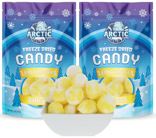 Vista 10 de Arctic Farms Caramelos liofilizados de caramelo agrio en bolsa y en caja (Gigantes de limón) (3 onzas)