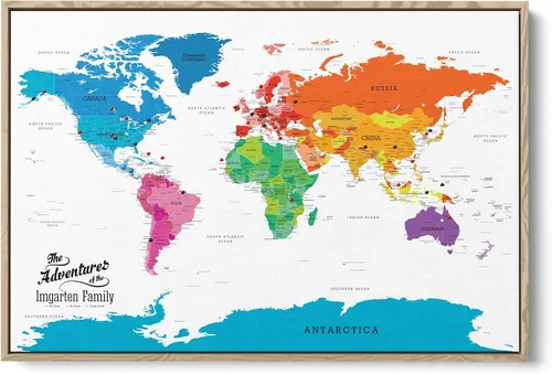 Vista 10 de Póster personalizado en lienzo enrollado con mapa del mundo, arte de pared grande de 24 x 36 pulgadas, póster de mapa del mundo colorido, decoración