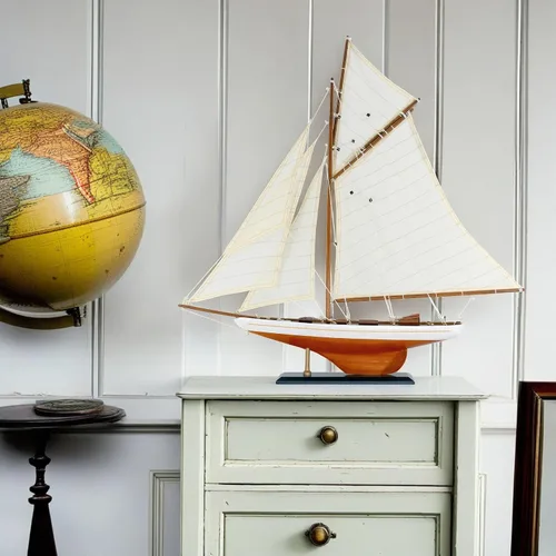 Vista 5 de NAUTIMALL 25 "Velero de madera modelo clásico Columbia America's Cup Ship Nautical Yate Sailboat Decor