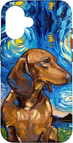 Vista 32 de Aja - Carcasa para iPhone 17 de pelo corto marrón con diseño de perro de noche estrellada Doxie