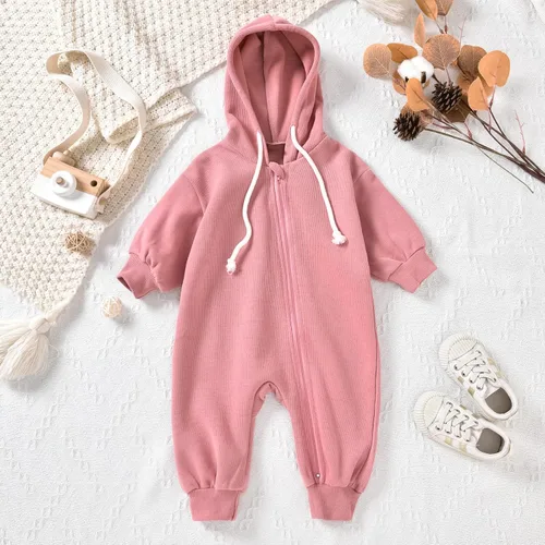 Vista 3 de Unutiylo Enterizo unisex de manga larga con cremallera y capucha para bebés y niñas