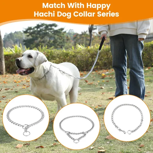 Vista 16 de PETTOM Correa de cadena de metal para perros, cuerda de acero resistente a prueba de mordidas con mango acolchado para perros medianos y grandes