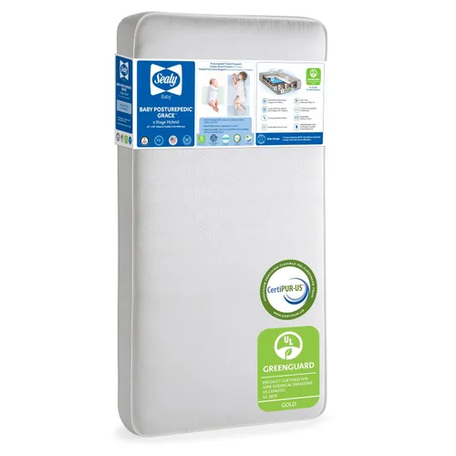 Vista 2 de Sealy Baby Posturepedic Grace - Colchón impermeable para cuna de bebé y cama infantil, transpirable, hipoalergénico, de 2 etapas, de doble firmeza
