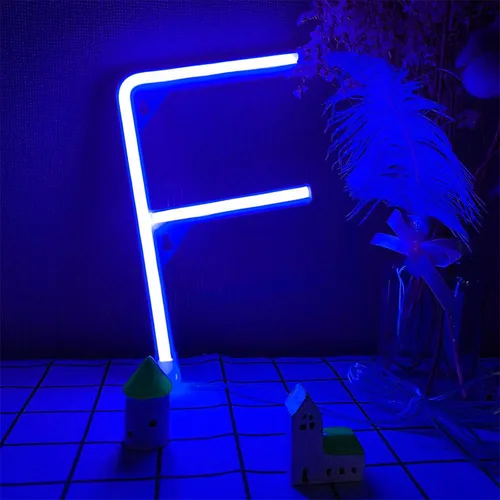 Vista 18 de ENUOLI Letrero de neón azul con letras LED USB/luces alimentadas por batería, letrero alfabético, marquesina, letra, decoración, luces nocturnas