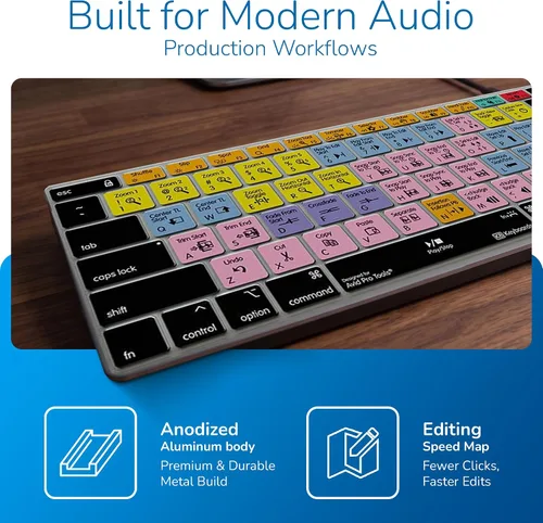 Vista 7 de KB Covers Pro Tools Teclado de aluminio retroiluminado de acceso directo para Mac: más de 150 teclas de edición de audio codificadas por
