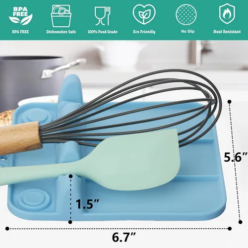Vista 3 de Soporte para cucharas, soporte de cuchara de silicona para estufa con almohadilla de goteo, adecuado para múltiples utensilios de cocina, soporte