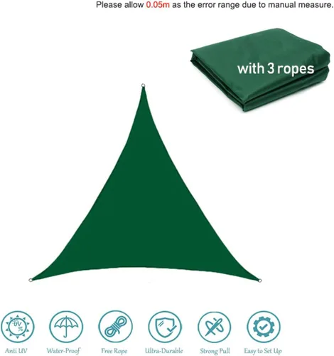 Vista 5 de Toldo triangular verde con bloqueo UV, impermeable, para patio, jardín, exterior, patio, 6.56 x 6.56 x 6.56 pies x 6.56 pies