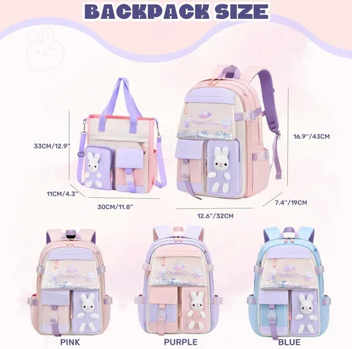 Vista 2 de LANSHIYA Mochila Kawaii para niñas escolares mochila de conejito para niños, mochila casual linda para exteriores, azul (2pcs blue), Mochila