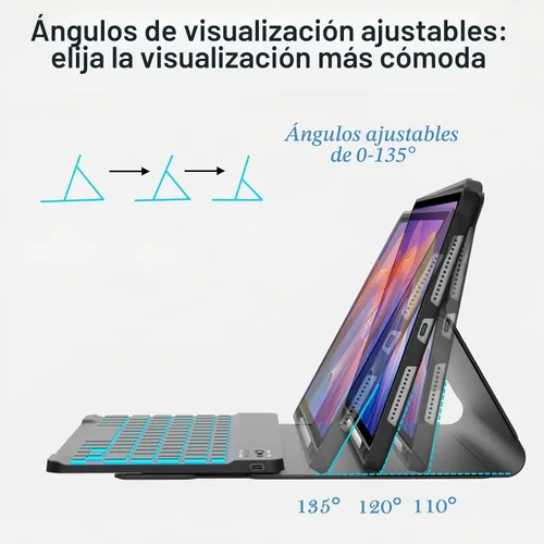 Vista 3 de Funda de teclado desmontable para Samsung Galaxy Tab A11+ 2025/A9+ 2023 de 11 pulgadas, funda magnética retroiluminada de 7 colores para Samsung