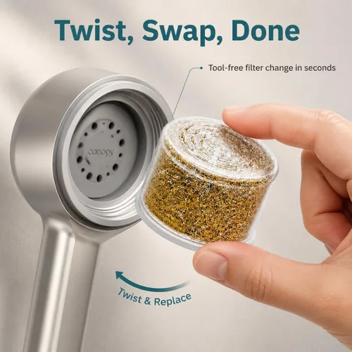 Vista 5 de Filtro de repuesto de agua para cabezal de ducha filtrado, compatible con cabezal de ducha filtrado CANOPY para eliminar el cloro y sustancias