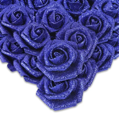 Vista 14 de IPOPU Rosas Negras con Purpurina, 50 PIEZAS Rosas Falsas con Purpurina Flores para Manualidades DIY Ramo de Boda Decoración de Casa y Fiesta (Negro)