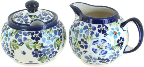 Vista 10 de Set de crema y azúcar de ballina de cerámica polaca Blue Rose