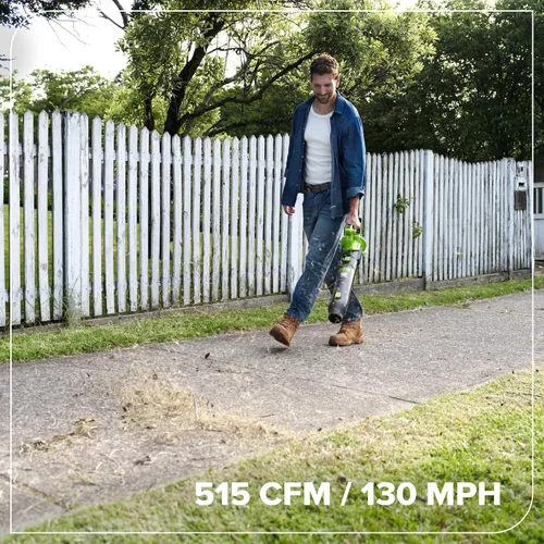 Vista 8 de Greenworks Soplador de hojas axial sin escobillas de 24 V (515 CFM/130 MPH), volumen de aire extremo para hojas húmedas, residuos pesados y limpieza