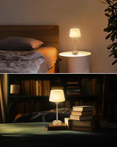 Vista 3 de UMEXUS Juego de 2 lámparas pequeñas inalámbricas recargables de mesa, luces regulables a pilas, luz de acento portátil para mesa auxiliar
