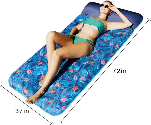 Vista 3 de FindUWill Flotador de Piscina Lounge de Gran Tamaño, 72" X 37" Flotadores de Piscina Extra Grandes Cubiertos de Tela para Adultos, Tumbona Inflable