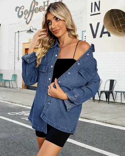 Vista 6 de luvamia Chaquetas vaqueras de primavera 2025 para mujer, chaqueta vaquera de gran tamaño con botones y bolsillos
