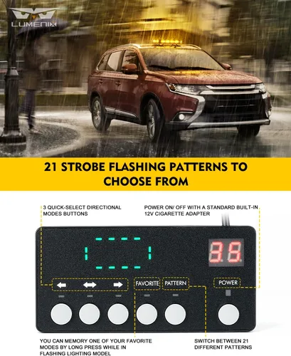 Vista 4 de LUMENIX Barra de luz estroboscópica de emergencia para techo con 72 luces LED con panel de control, base magnética, advertencia intermitente, barra