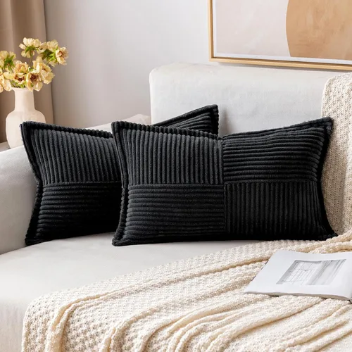 Vista 64 de MIULEE - Juego de 2 fundas de almohada beige de 12 x 12 pulgadas con entretejido, fundas de almohada a rayas bohemias supersuaves con textura