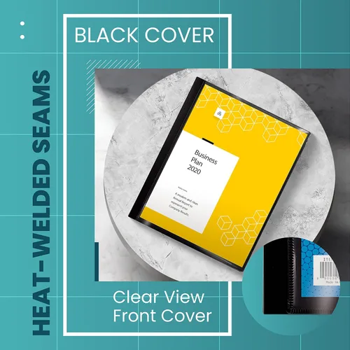 Vista 4 de Better Office Products Libro de presentación negro con 60 bolsillos, con cubierta frontal transparente, 120 páginas protectoras de hojas, hojas
