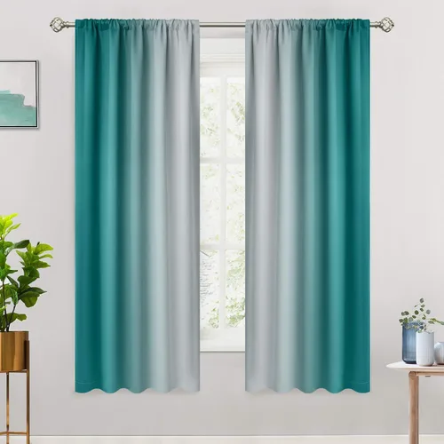 Vista 21 de COSVIYA Cortinas degradadas con dobladillo para cortinero, cortinas de oscurecimiento de habitación de 63 pulgadas de largo, cortinas degradadas