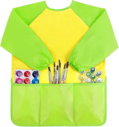 Vista 13 de Kopokita - Delantal impermeable para niños artistas, de manga larga, con 3 bolsillos, para niños pequeños y artistas