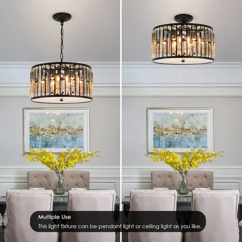Vista 7 de Weesalife Candelabros de cristal para comedor sobre mesa, 6 luces modernas para dormitorio, lámparas de tambor para isla de cocina, sala de estar