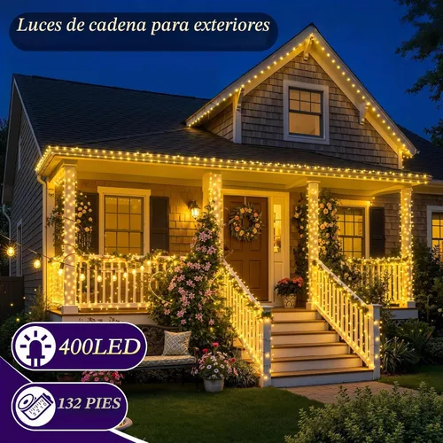 Vista 8 de Luces de Navidad para exteriores, 400 luces LED de 131 pies, luces de árbol de Navidad, impermeables IP67, 8 modos, luz blanca cálida