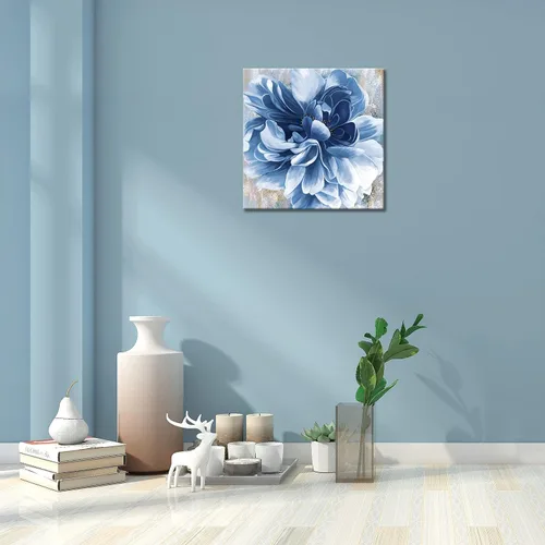Vista 3 de Arte de pared de flores azules, impresión en lienzo floral azul marino, paisaje natural, arte de pared para sala de estar, dormitorio, pintura