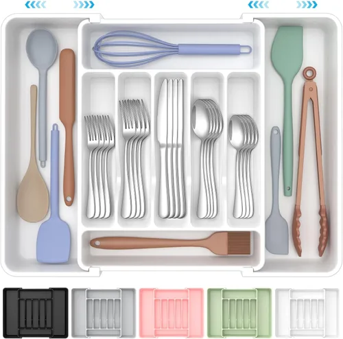 Vista 10 de ukeetap Organizador de Cubiertos Expandible Extra Grande, Organizador de Cubiertos y Vajilla Sin BPA Apto para Alimentos, Organizador de Cajón