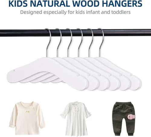 Vista 3 de Perchas de madera para bebés y niños, 10 piezas de madera natural para niños, ropa para niños, perchas para ropa de bebé