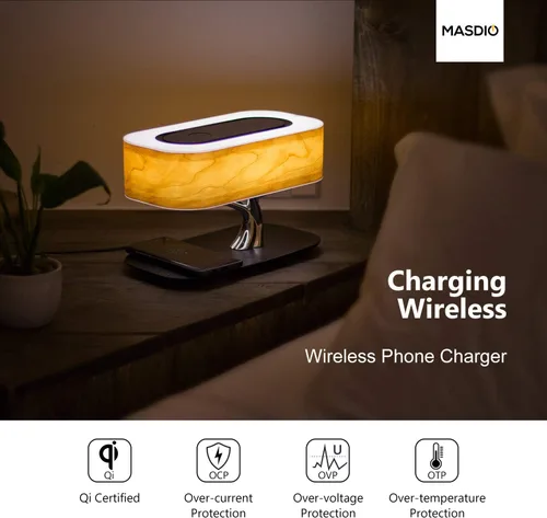 Vista 6 de Ampulla Lámpara de noche con altavoz Bluetooth y cargador inalámbrico, modo de sueño, regulable sin pasos, 20.00watts