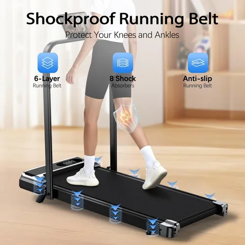 Vista 7 de Caminadora para el hogar - 3.0HP Tread Mills con 9% de inclinación, almohadilla compacta para correr, plegable, para espacios pequeños, debajo