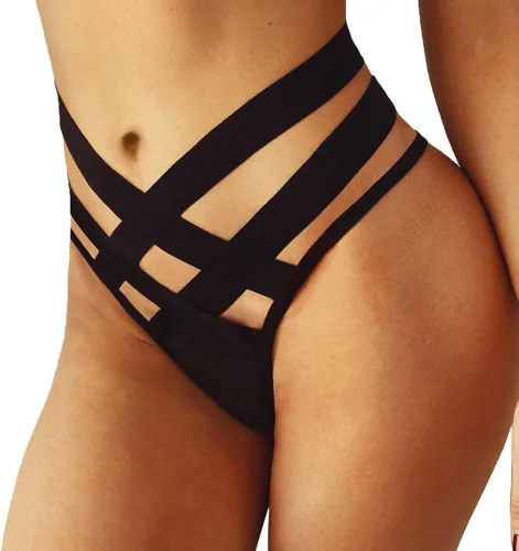 Vista 3 de Tangas sexys para mujer, bragas sexuales traviesas con tiras recortadas en T, braga de arneses de bondage, lencería atrevida