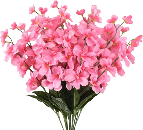 Vista 10 de Tallos de orquídeas artificiales de 26.7 pulgadas, 12 piezas de orquídeas de seda azul turquesa para boda, ramo de novia, corona, centro de mesa