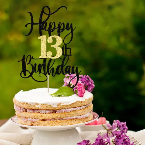 Vista 6 de Decoración para pastel de cumpleaños número 13 con destellos negros y dorados para tartas de 13 años, decoración para pastel de 13 años, decoración