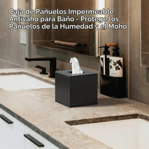 Vista 5 de FEMELI Cajas de pañuelos cuadradas de acrílico negro mate para baño