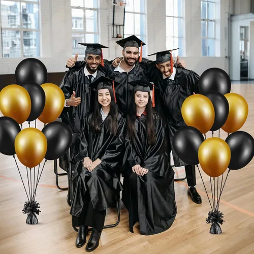 Vista 4 de Yunsailing 25 globos metálicos pesados con cinta iridiscente de 500 yardas, anclajes de soporte de globos de 5.3 onzas para globos de helio, Negro