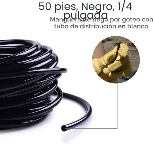 Vista 3 de MIXC Manguera de Riego por Goteo con Tubería de Distribución Lisa de 1/4 de Pulgada, Rollo de 50 Pies