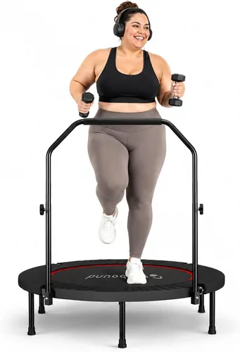 Vista 9 de SkyBound Rebounder Trampoline for Adults - Indoor Mini Trampoline with Bar, Fitness Rebounder with 3 Adjustable Foam Handles, Exercise Trampoline
