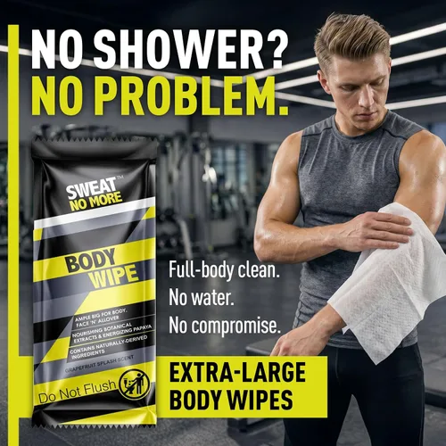 Vista 2 de Sweat No More - Toallitas corporales – Ducha portátil sin enjuague para adultos, artículos de aseo de tamaño de viaje, gimnasio, artículos