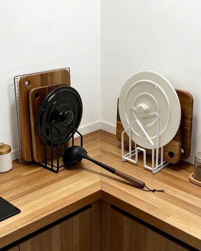 Vista 5 de SUNFICON Estante para Tabla de Cortar Organizador de Tabla de Cortar Soporte Organizador para Encimera de Cocina Estante Organizador para Ollas