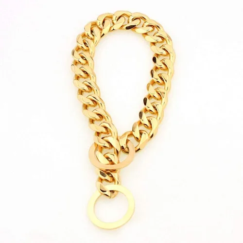 Vista 8 de Collar de acero inoxidable dorado fuerte de 0.591 in para perros grandes, collar de cadena de estrangulamiento para perros grandes, Pitbull Bulldog
