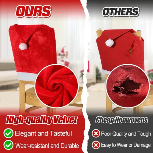 Vista 3 de ANPHSIN Fundas de silla de Navidad de terciopelo - Fundas de respaldo de silla de Papá Noel, juego de 4 fundas para asiento de mesa de comedor rojas