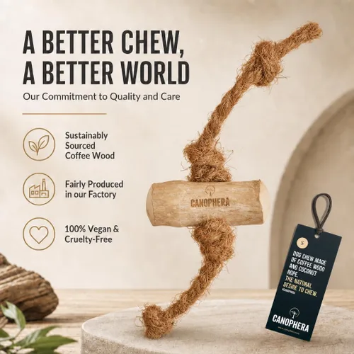 Vista 8 de Canophera Juguete masticable de madera y coco para perros para dientes y encías saludables, tamaño pequeño, todas las razas de perros