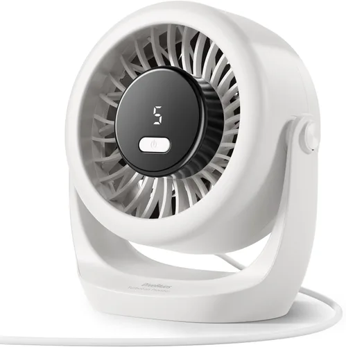 Vista 9 de Diveblues TurboBreeze - Ventilador de escritorio USB, mini ventilador de escritorio ultra silencioso, viento potente, pantalla LED, 5 velocidades