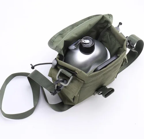 Vista 6 de Cantimplora Militar con Taza, Estufa y Bolsa Molle, Cantimplora Militar de Superávit del Ejército para Acampada al Aire Libre, Senderismo