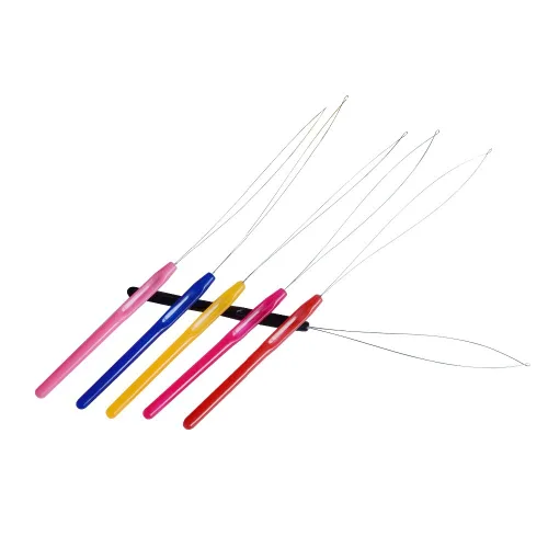 Vista 2 de 6 piezas de plástico para extensión de cabello, enhebrador de aguja, gancho de tracción, herramienta de dispositivo de micro nano cuentas