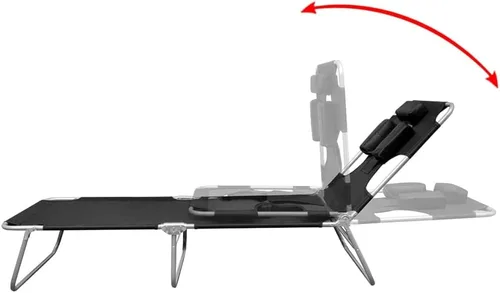Vista 4 de Sillas de playa ligeras para adultos, tumbona plegable con cojín para la cabeza, acero recubierto de polvo, negro, sillón reclinable de campamento
